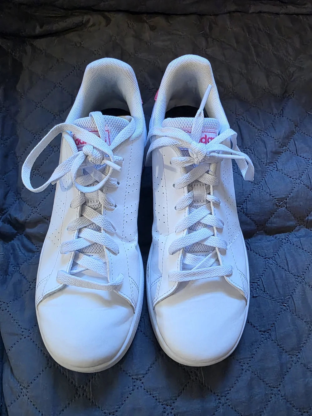 Adidas White Leather Sneakers with Pink Logo 4.5Y